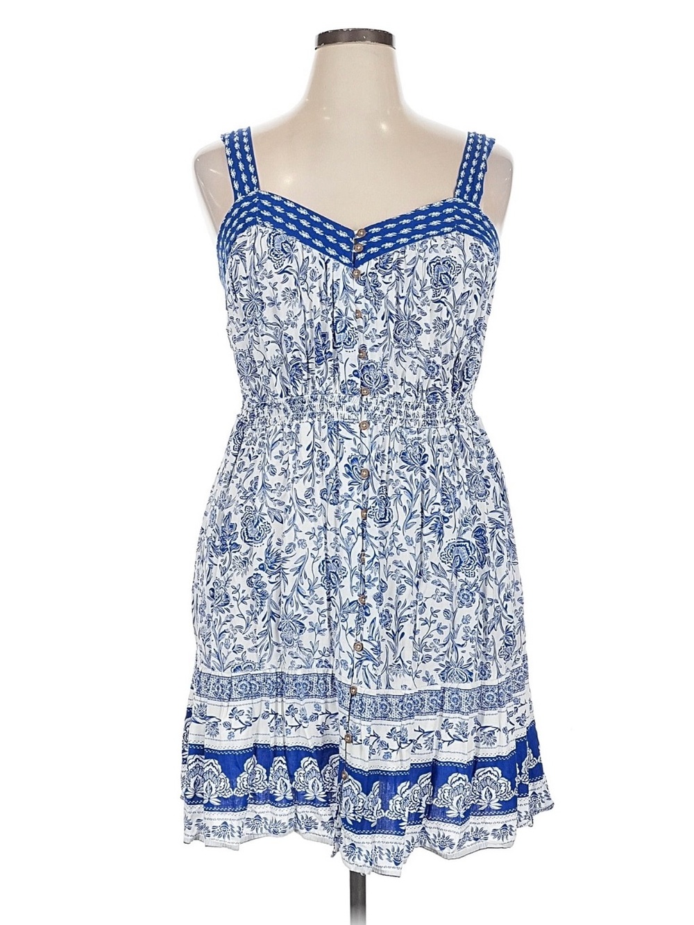 Knox Rose Blue and White Floral Button-Front Sundress